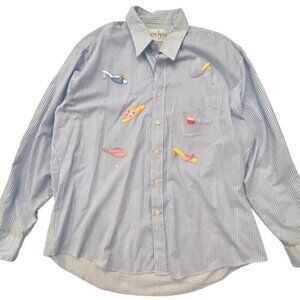 🛍️2 for $25‎ Sale🛍️ Embroidered Shoe Fashion Striped Long Sleeve Button Up XL